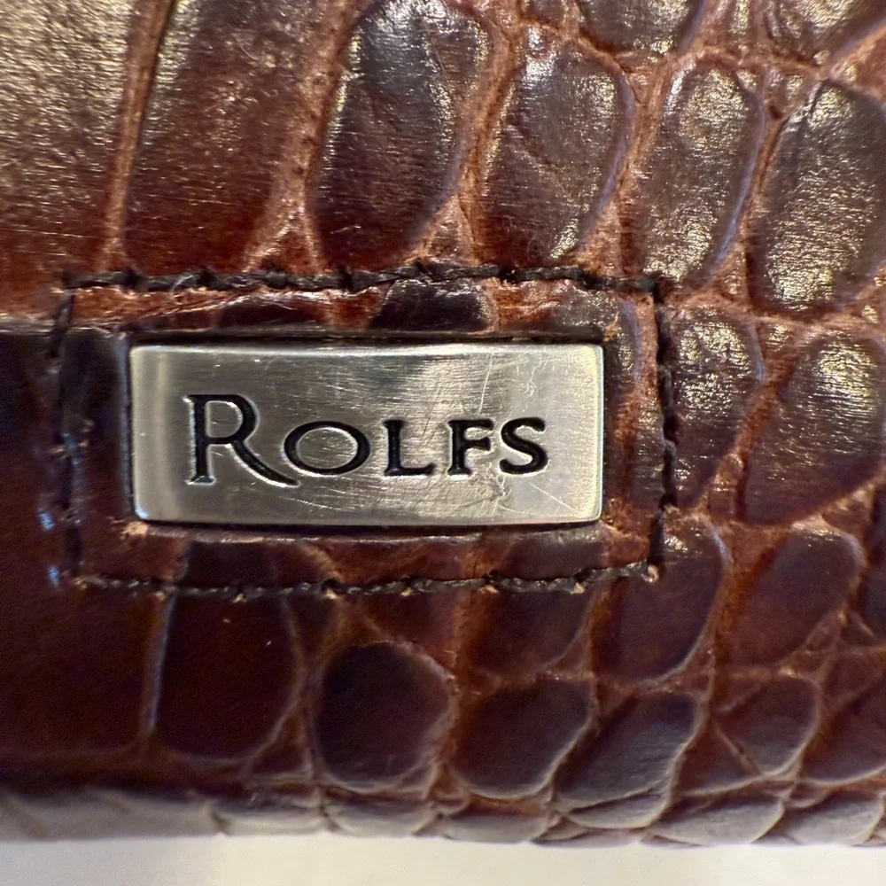 ROLFS Women’s Brown Leather Crocodile Embossed Wallet W/ Kiss Lock Coin Holder